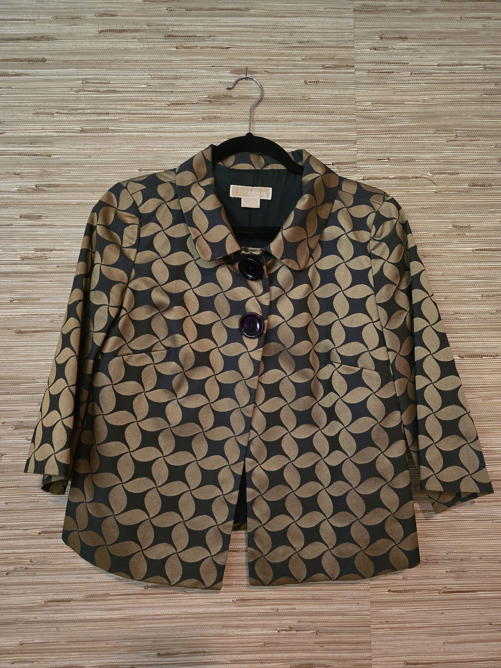 Michael Kors Black and Gold Geometric Short Blazer